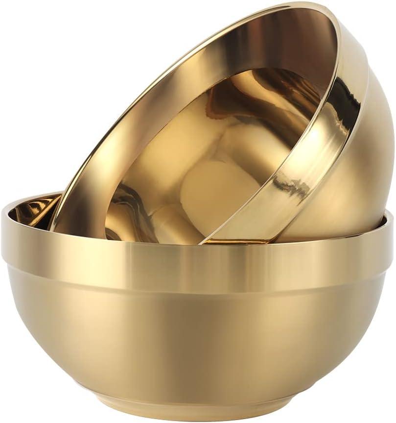 Generic Stainless Steel Bowl,Soup Bowl,Lightweight Serving Bowl,Cereal Bowl,BPA Free Double-Walled Insulation,Easy to Clean,Set of 2, 11CM,300ML, Gold (small)