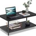  2-Tier Coffee Table with Storage Shelf for Small Apartment Living Room, Rectangle Wood and Stable Metal TV Stand Side End Table, Black