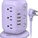 USB C Power Strip Tower, Surge Protector with 12 AC Outlet and 4 USB Ports, AiJoy 10 FT Extension Cord, 1200J Power Strip Surge Protector, USB Charging Station, Office Supplies, Dorm Essentials, Woman (Purple)