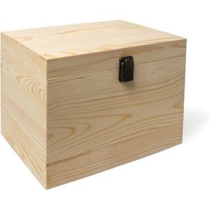 10x7x7-Inch Unfinished Wooden Box with Hinged Lid & Front Clasp for DIY Art Project Crafts Woodcraft Keepsake - Easy to Stain Paint Wood Burning