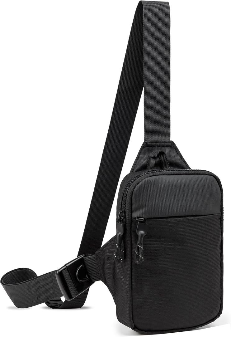 Mini Sling Bag for Men Women, Waterproof Utility Crossbody Backpack Chest Bag for Hiking Travel Sports Running (Black)
