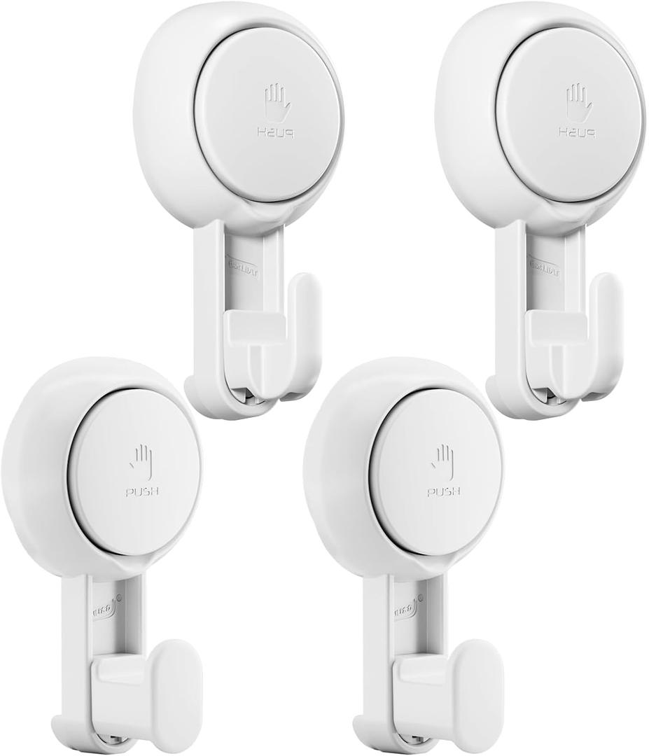 TAILI 4 Pack Suction Cup Shower Hooks for Inside Bathroom Wall, Damage-Free Hanging Towel Hook for Shower, Powerful Vacuum Suction Cup Bath Loofah Holder, Easy to Install and Remove, White