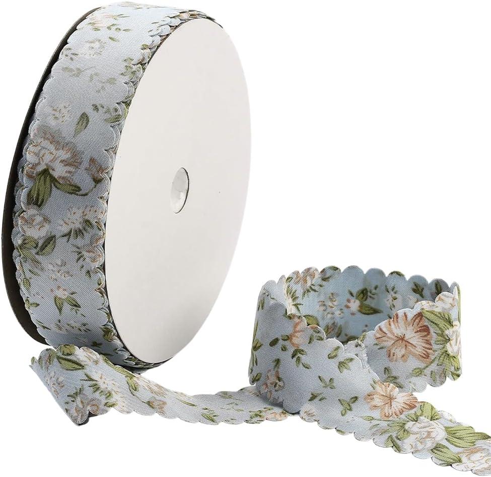 20 Yards Blue Floral Print Ribbon Flower Pattern Ribbon Vintage Spring Polyester Wavy Edge Ribbons Bulk with Spool for Sewing Making Wreath Wedding Crafts Bouquet Birthday Decor Christmas
