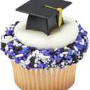 DecoPac Grad Hat Cupcake Toppers, 24 Graduation Cake Pics, Black Grad Hat DecoPics, Food Safe Cake Decorations - 24 Pack