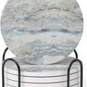 Set of 6 Mix Color Abstract Onyx Marble Coasters with Holder, Absorbent Ceramic Coasters for Drinks, Coasters with Cork Backing for Table Protection, Home Decor, Coffee Table Decor