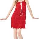 Wizland 1920s Tassel Flapper Dress Cocktail Party Roaring 20s Great Gatsby Ballroom Dress With A Headband,A Necklace (2XL(14-16), Red)