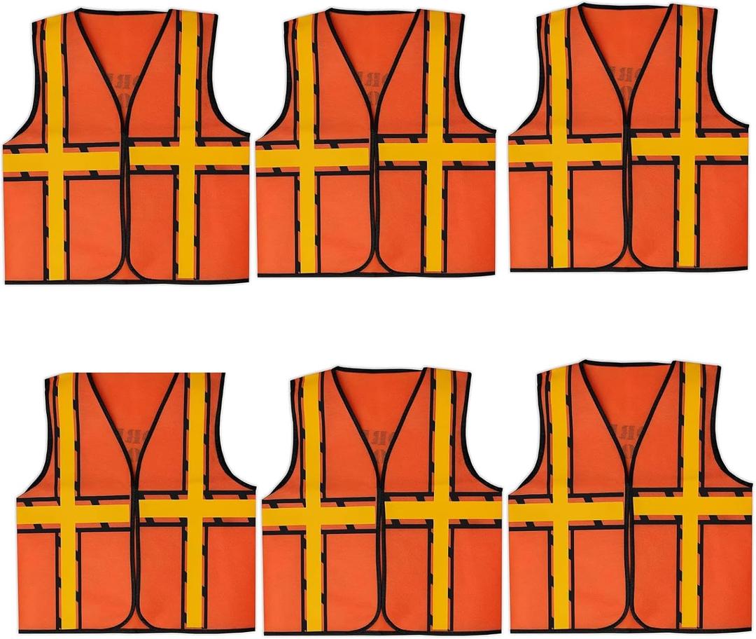 Kids Construction Vest, Party Dress Up, Construction Party, Birthday Favors (Orange (6 Pack))