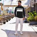 Mens Quarter Zip Polo Shirt Long Sleeve Color Block T Shirts for Men Lightweight Casual Striped Golf Polos (Black, M)