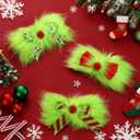 2 x 3Pcs Green Christmas Hair Bows Clip for Girls Women,6 Inch Green Christmas Hair Clips Bow for Hair Accessories