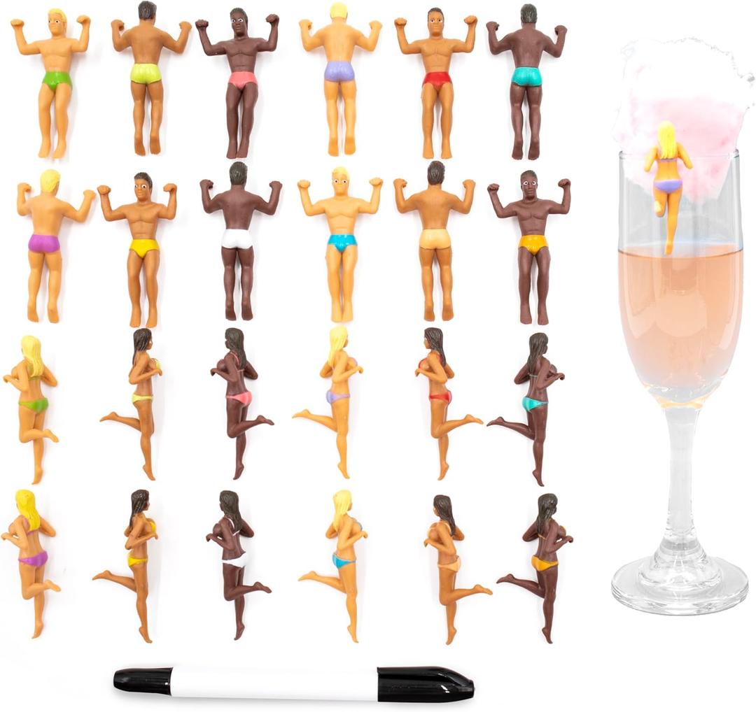NPW Drinking Buddies Ultimate Party Edition Drink Markers & Wine Glass Charms  Customizable with Pen - Wedding & Large Party Accessories with Pen (24 Count, Mixed Male & Female Buddies)
