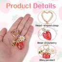 Tinoaly 3pcs Cute Strawberry Keychain, Zinc Alloy Strawberry Bag Charm Heart Rabbit Flower Key Ring Bee Fruit Key Chain Keyring for Purse Handbag Backpack