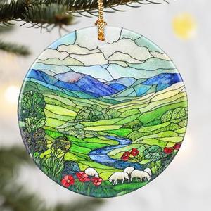 Christmas Ornaments, Dodosky 2.8in Ceramic Green Irish Hills Ornament, Xmas Decor, Christmas Tree Ornaments, Xmas Decorations for Tree, Holiday Ornament, Gifts for Women, Men, Nature Lovers