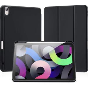 LovRug for iPad Air 11 Inch Case (M2) 2024, iPad Air 5th Generation Cases 2022/iPad Air 4th Generation 2020 10.9 Inch with Pencil Holder, Soft TPU Back Smart Protective Cover Case(Black)