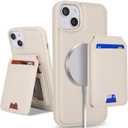 for iPhone 13 case with Credit Card Holder mag Safe,for iPhone 13 Phone Leather Case Wallet for Women Compatible mag Safe Wallet Detachable 2-in-1 for Men-Beige