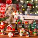 Sawysine 64 Pcs Christmas Miniatures Figurines Santa Xmas Garden Miniature Ornaments Kit Snowman Fairy Resin Ornaments Pine Tree for Garden Accessories(Vivid)