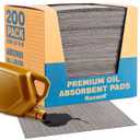 Raxwell Oil Absorbent Pads - 18"x16", 200 Count, Gray - 8-Layer Polypropylene Oil & Water Absorption - Dimpled & Perforated for Rapid Wicking - Lint-Free Garage Floor Mat & Shop Rags