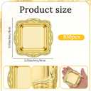 100PCS Gold Mini Square Baroque Dessert Display Trays, Elegant Plastic Serving Plates for Small Cakes, Candy, Appetizers at Weddings, Parties, Hotels, 3.15x3.15 Inch