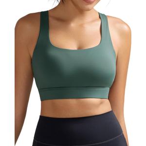 RUNNING GIRL High Impact Sports Bras for Women, High Support Running Strappy Women's Sports Bra with Sewn in Pads (Green, L)