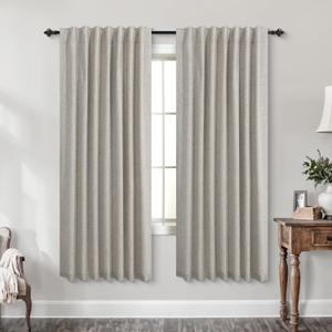 KOUFALL Taupe Back Tab Linen Blackout Curtains for Living Room 52x63 Inches Long