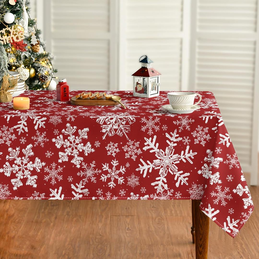 Horaldaily Christmas Tablecloth 6084 Inch Rectangular, Red Snow Washable Table Cover for Party Picnic Dinner Decor
