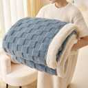 Sherpa Throw Blanket for Couch, Flannel Cozy Soft Thick Blanket for Bed - Fleece, Dirty Blue, 60x80 Inches
