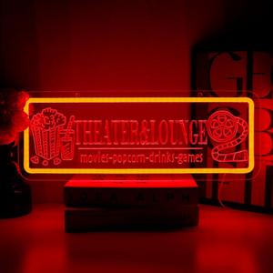 Theater Lounge Neon Sign for Wall Decor, Popcorn Drinks Led Signs For Film, USB Dimmable Red Neon Lights for Home Bar Movie Night Party Man Cave Snacks Store Decoration