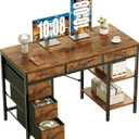 NEWBULIG Computer Desk with 6 Drawers, 47" Home Office Writing Gaming Desks with Storage Shelves, Work Study Table for Bedroom Living Room Rustic Brown