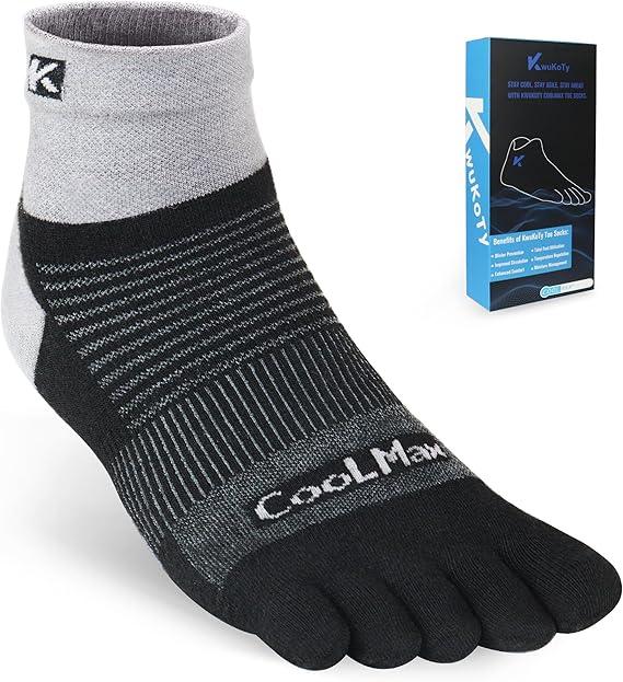 KWUKOTY 4 Pairs COOLMAX CORE Lightweight Sport Toe Running Quarter Socks - Men's 4-7, Women's 5-8