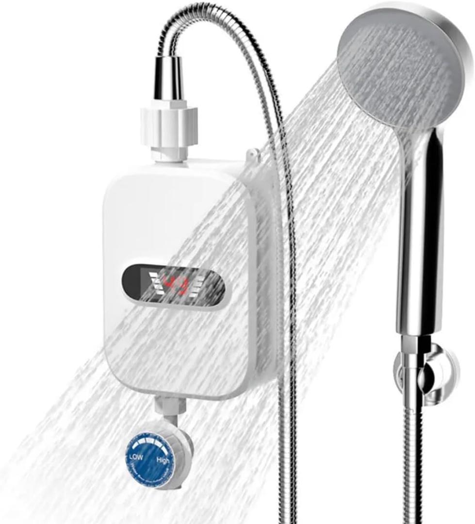 Electric Shower Head Tankless Water Heater Thermostatic Shower Head Set Temperature Adjustable Home Bathroom Waterproof Instant Water Heating Machine