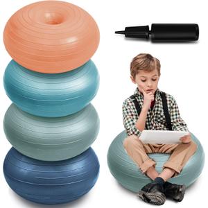 Lewtemi 4 Pcs Flexible Seating for Classroom Elementary 20 Inch Yoga Ball Chair Inflatable Donut Ball Chair with Inflator for Kids Student Sensory Balance Office Exercise (Morandi Color)