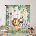 Jungle Safari Window Curtains for Kids Boys Girls Watercolor Cartoon Forest Animals Baby Living Room Bedroom Nursery Toddler Rod Pocket Drapes Home Party Decor Durable Fabric 84 in x 84 in (02)