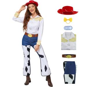 Cowgirl Costume for Women Classic Toy Halloween Outfit Adult Cosplay Shirt Pants Hat Belt Hippie Set, Small