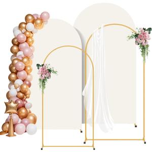 2 Pack Metal Arch Backdrop Stand and Cover Set (6FT / 7.2FT), Backdrop Arch Stand with Ivory Arch Backdrop Cover