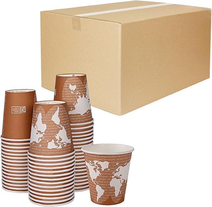 Compostable Disposable World Art 10oz Coffee Cups, Case of 1000, Renewable Hot Paper Cup, Plant Based PLA Lining, Color Coded