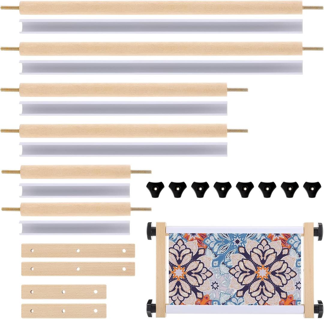 DoubleFill Cross Stitch Scroll Frame Set with Plastic Clamps Beech Hardwood Different Sizes Embroidery Frames Needlepoint Cross Stitch Holder Square Embroidery Hoop Holder for Sewing Projects