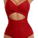 Eomenie Women's One Piece Swimsuits Tummy Control Cutout High Waisted Bathing Suit Wrap Tie Back 1 Piece Swimsuit (Red), Small