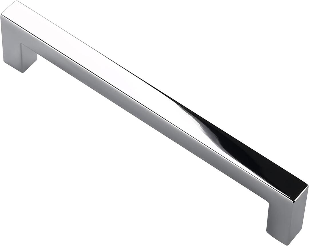 Alzassbg 10 Pack Polished Chrome Cabinet Pulls, 5 Inch(127mm) Hole Centers Cabinet Handles Square Kitchen Hardware for Drawer Dresser Handle Pull AL3041CP