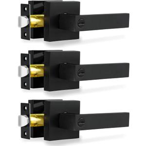 Privacy Door Levers, 3 Pack Matte Black Door Handles Heavy Duty Bed and Bath Door Locks Interior Keyless Locksets, Reversible for Left Right Handed Doors