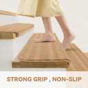 Bullnose Stair Treads Non Slip 9.5" x 32", 14 Pcs Carpet Stair Treads for Wooden Steps Indoor with Edge Protection, Reusable Peel and Stick TPU Backing Stair Runner Rugs - Line Pattern Beige