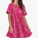 YESNO Summer Dresses for Women 2025 Floral Boho Ruffle Short Sleeve Sundresses Casual Shift Dress ESA Size S