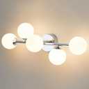 Mid Century Modern Bathroom Vanity Lights - 5-Light Chrome Dimmable LED Fixtures with Frosted Milk Glass, Wall Sconces Included