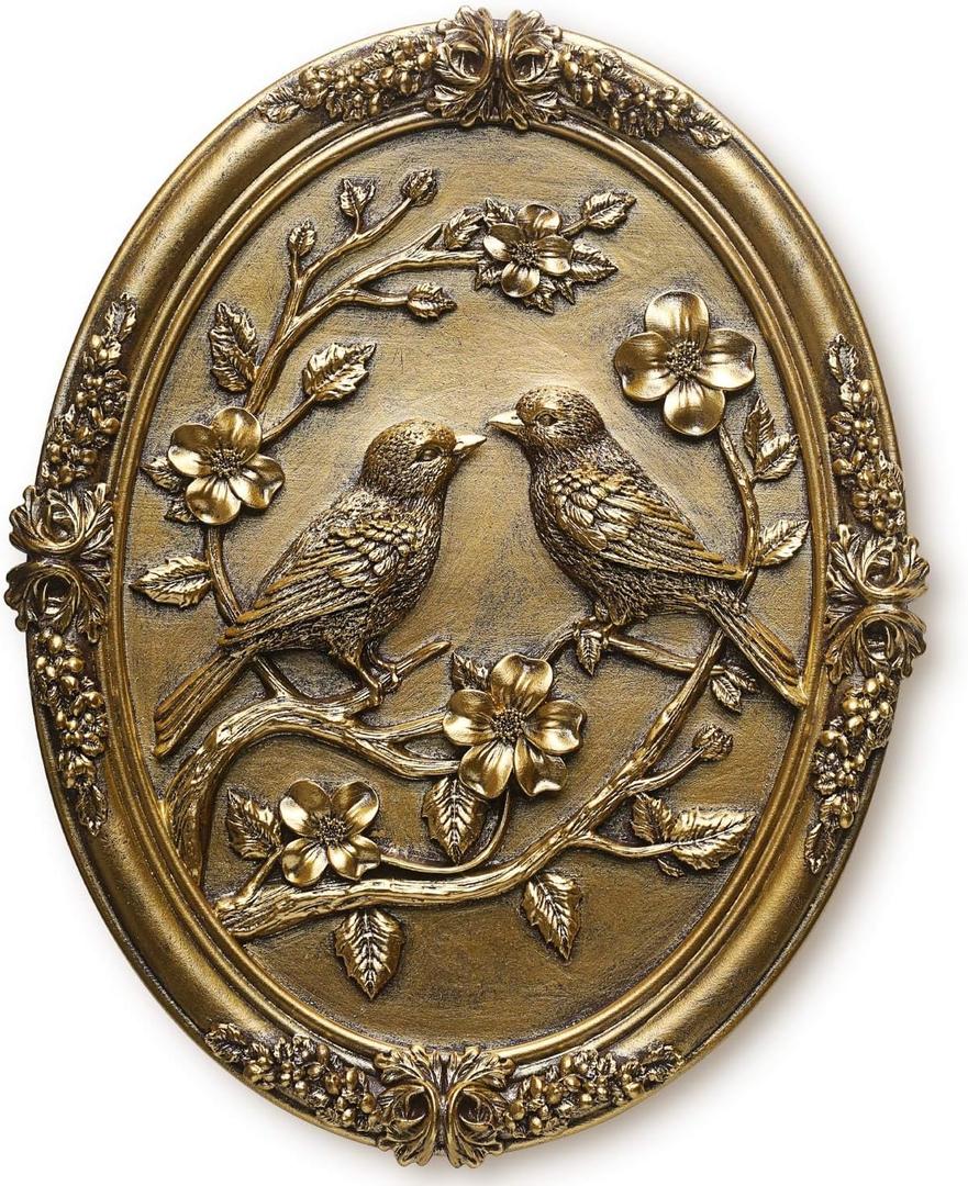 Vintage Bird Wall Sculpture,Antique Wall Decor,Retro Art Birds Sculpture,Hand Painted Wall Decoration with Embossed Couple Birds Design,Vintage Wall Decor for Living Room Bedroom Dining Room Hallway, Mothers Day Gifts