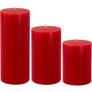 Red Pillar Candles Set of 3 - Dripless Unscented - 3x4, 3x6 & 3x8 inches Decorative Candles for Home Decor & Table Centerpieces