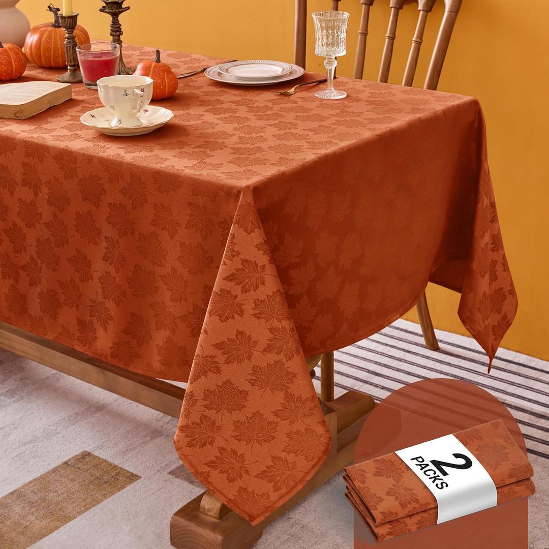 Biscaynebay 2 Packs Fall Tablecloth Rectangle Tables 60x84''-Rust Thanksgiving Autumn Harvest Gathering Jacquard Fabric Damask Table Cloths Kitchen Dinner Dining Outdoor Picnic Holiday Parties