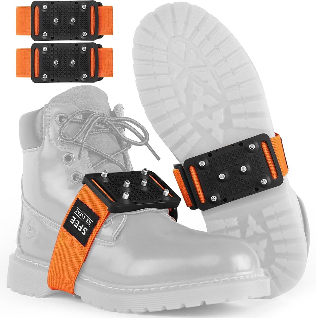 Sfee Ice Cleats Crampons, Easily Rotate Ice Grippers Ice Cleats for Shoes and Boots with Tungsten Studs Shoe Spikes