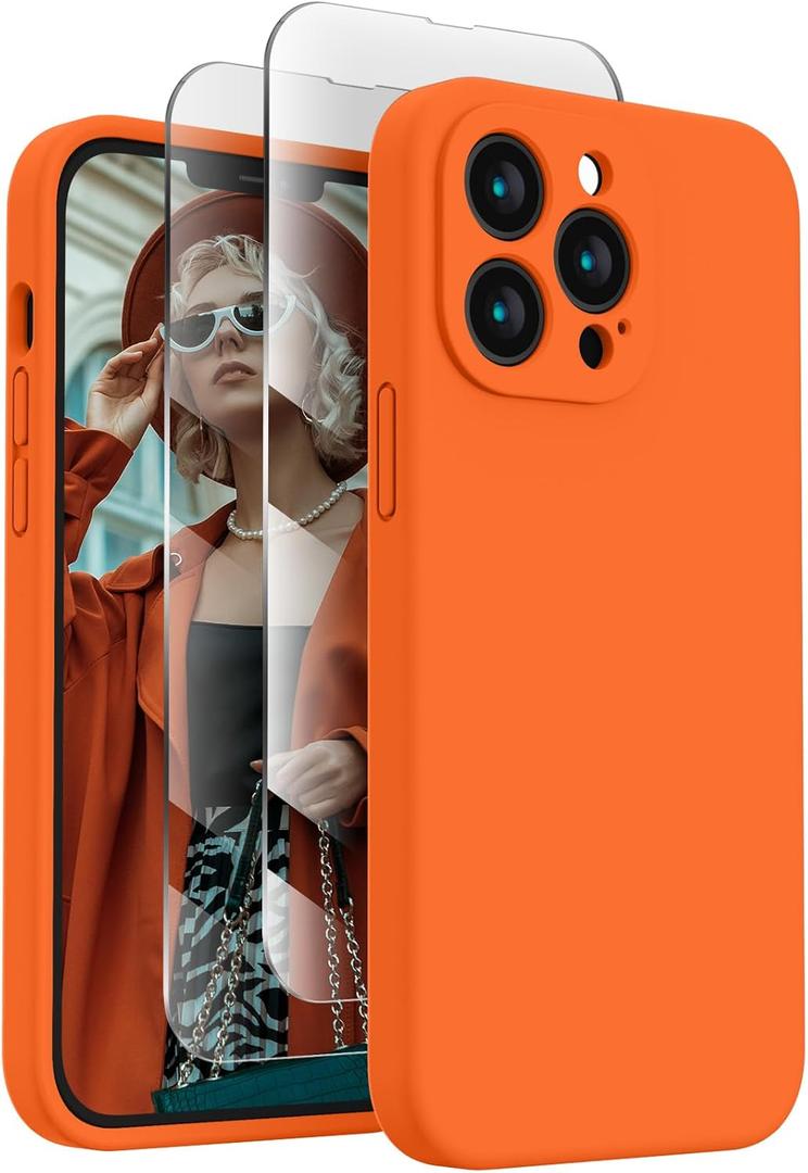 FireNova Designed for iPhone 13 Pro Max Case, Silicone [Camera Protection] Phone Case, Soft Anti-Scratch Microfiber Lining Inside, 6.7 inch, Neon Orange New