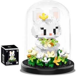 Artificial Flower Animal Building Set for Adults,Mini Rabbit Plant Bonsai Tree,Botanical Collection Gift for Kids,Office Home Decor Building Block,Birthday Gift for Girls Women(Osmanthus)