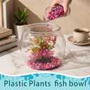 1 Gallon Fish Tank with Artificial Plastic Plants and 1 lb Decorative Gravel, Plastic Small Fish Bowl Clear Round Goldfish Betta Tank for Table Centerpiece Home Decor