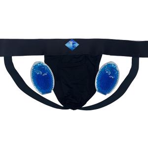Vasectomy Jockstrap With 2-Custom Fit Ice Packs Active Athletic Supporters Elastic Waistband Testicular Jock Straps (Medium, Black)