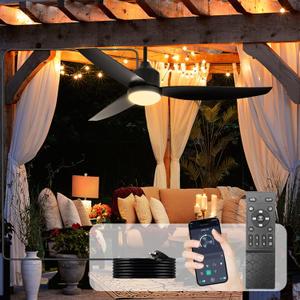 Depuley Outdoor Ceiling Fan with Lights: 52 Inch Black Waterproof Gazebo Fans with Light Outdoor Hanging - Plug in Waterproof Fans with Lights for Patios - Dimmable Remote App Control